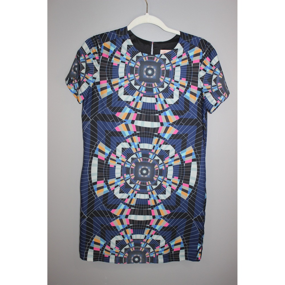 Mara Hoffman Dress Women XS Blue Great Geometric Kaleidoscope Shift Mini Pockets